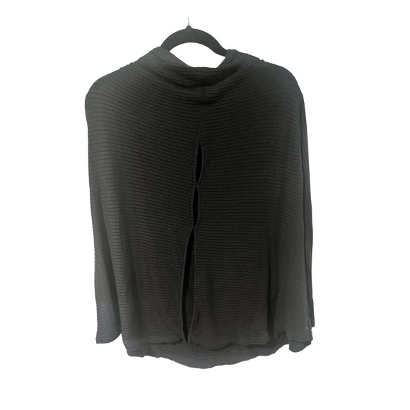 Free People Love Split Back Ribbed Cowl Neck Thermal Sweater Open Back in Black - Picture 2 of 3